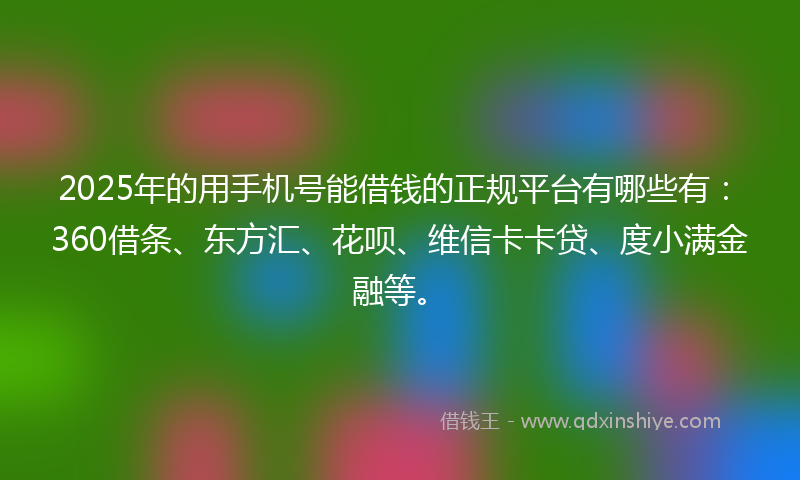 2025年的用手机号能借钱的正规平台有哪些有：360借条、东方汇、花呗、维信卡卡贷、度小满金融等。