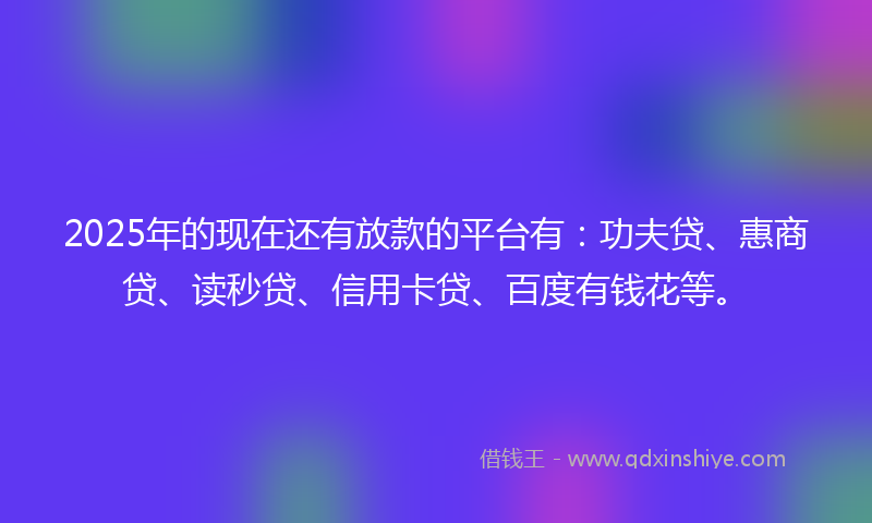 2025年的现在还有放款的平台有：功夫贷、惠商贷、读秒贷、信用卡贷、百度有钱花等。