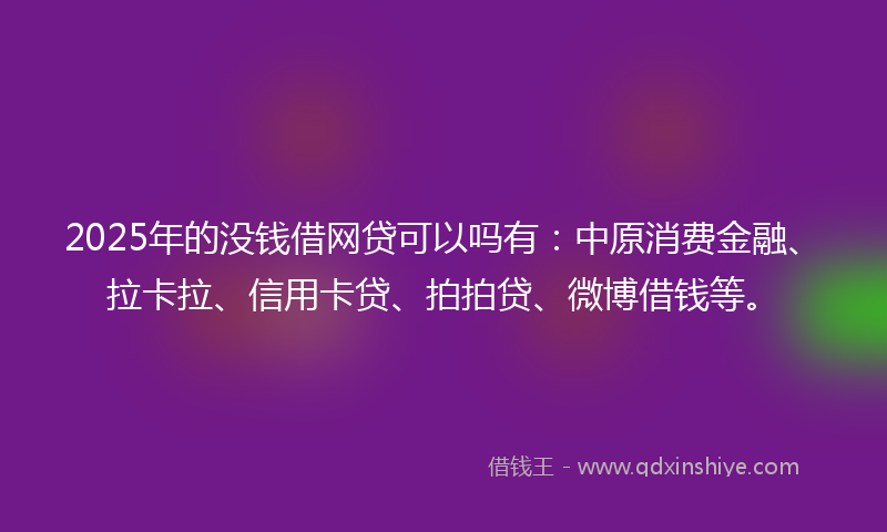 2025年的没钱借网贷可以吗有：中原消费金融、拉卡拉、信用卡贷、拍拍贷、微博借钱等。