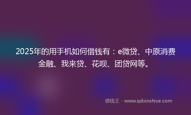 2025年的用手机如何借钱有：e微贷、中原消费金融、我来贷、花呗、团贷网等。