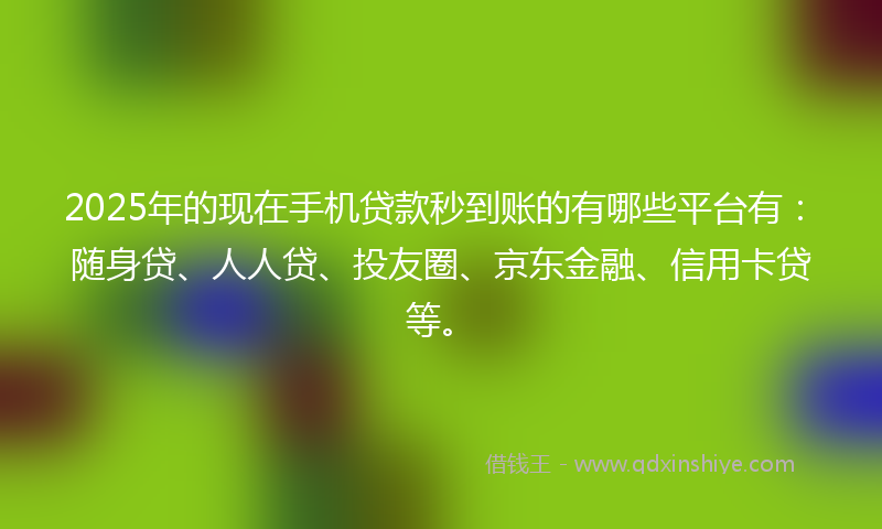 2025年的现在手机贷款秒到账的有哪些平台有:随身贷、人人贷、投友圈、京东金融、信用卡贷等。