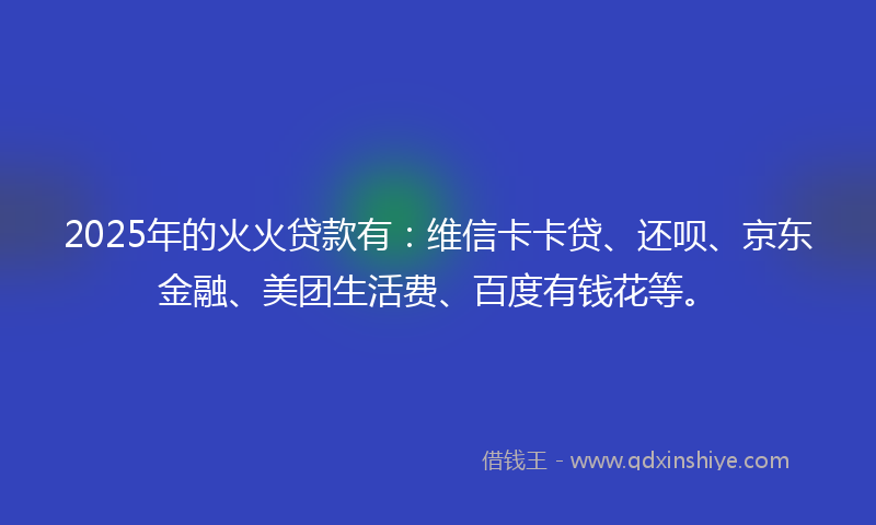 2025年的火火贷款有：维信卡卡贷、还呗、京东金融、美团生活费、百度有钱花等。