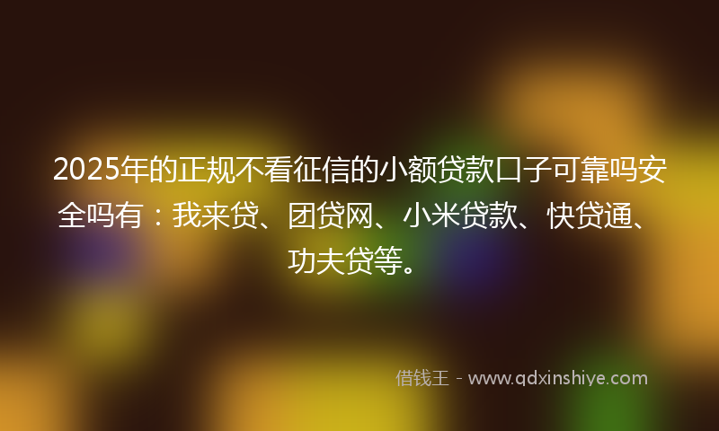 2025年的正规不看征信的小额贷款口子可靠吗安全吗有：我来贷、团贷网、小米贷款、快贷通、功夫贷等。