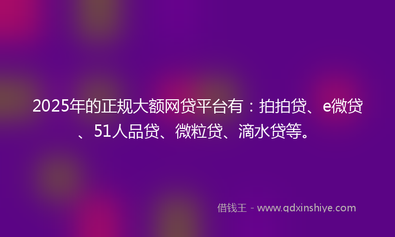 2025年的正规大额网贷平台有：拍拍贷、e微贷、51人品贷、微粒贷、滴水贷等。