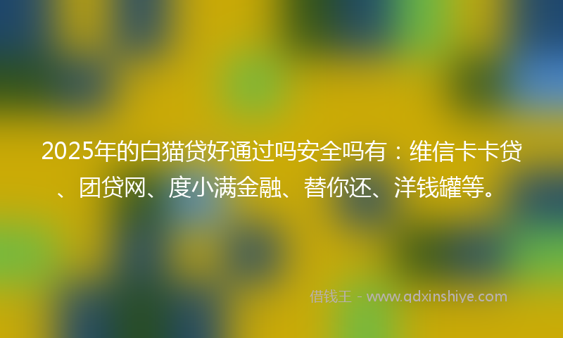 2025年的白猫贷好通过吗安全吗有：维信卡卡贷、团贷网、度小满金融、替你还、洋钱罐等。
