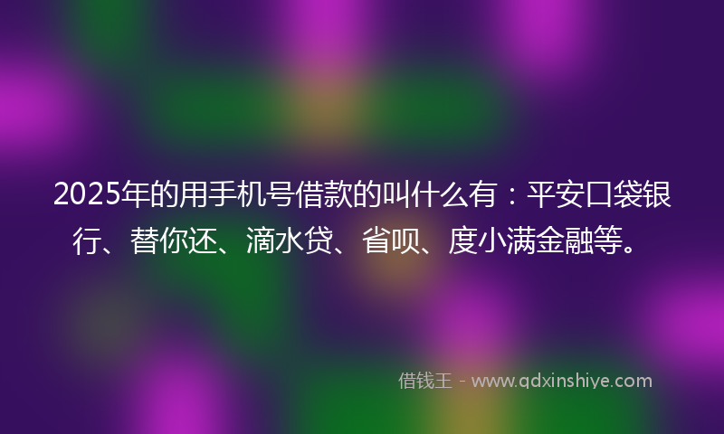 2025年的用手机号借款的叫什么有：平安口袋银行、替你还、滴水贷、省呗、度小满金融等。