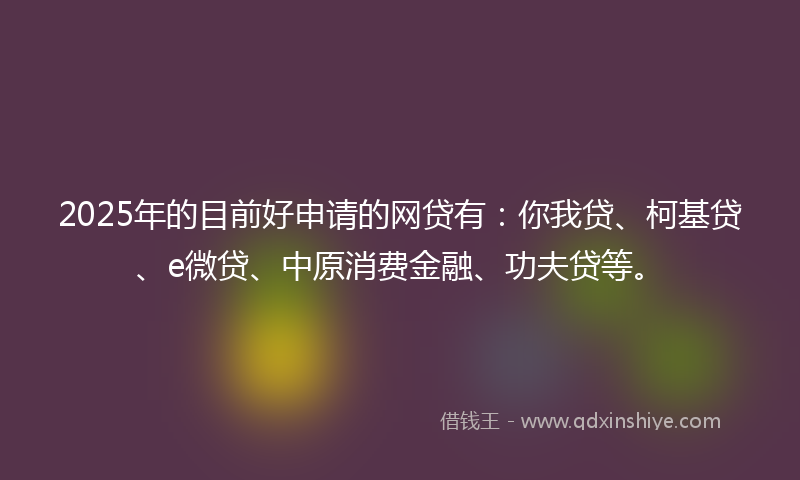 2025年的目前好申请的网贷有：你我贷、柯基贷、e微贷、中原消费金融、功夫贷等。