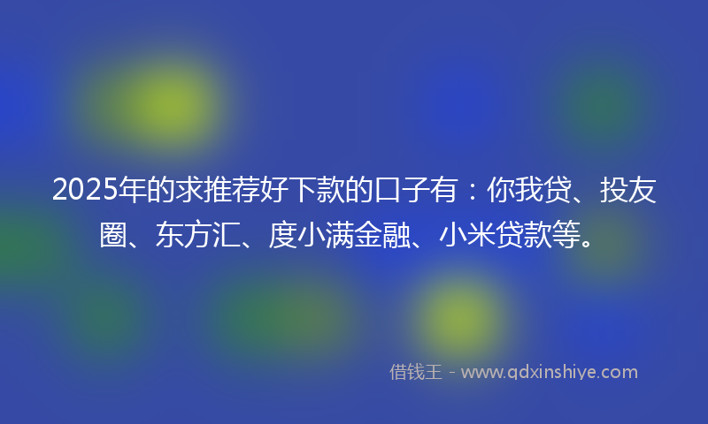 2025年的求推荐好下款的口子有：你我贷、投友圈、东方汇、度小满金融、小米贷款等。