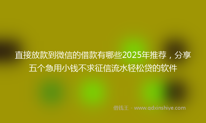 直接放款到微信的借款有哪些2025年推荐，分享五个急用小钱不求征信流水轻松贷的软件