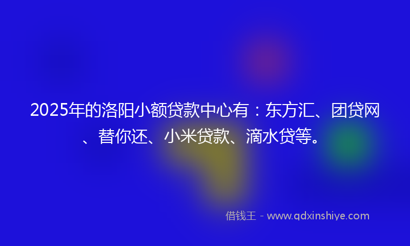 2025年的洛阳小额贷款中心有：东方汇、团贷网、替你还、小米贷款、滴水贷等。