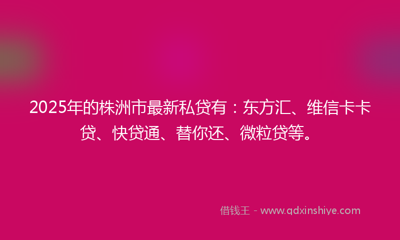 2025年的株洲市最新私贷有：东方汇、维信卡卡贷、快贷通、替你还、微粒贷等。