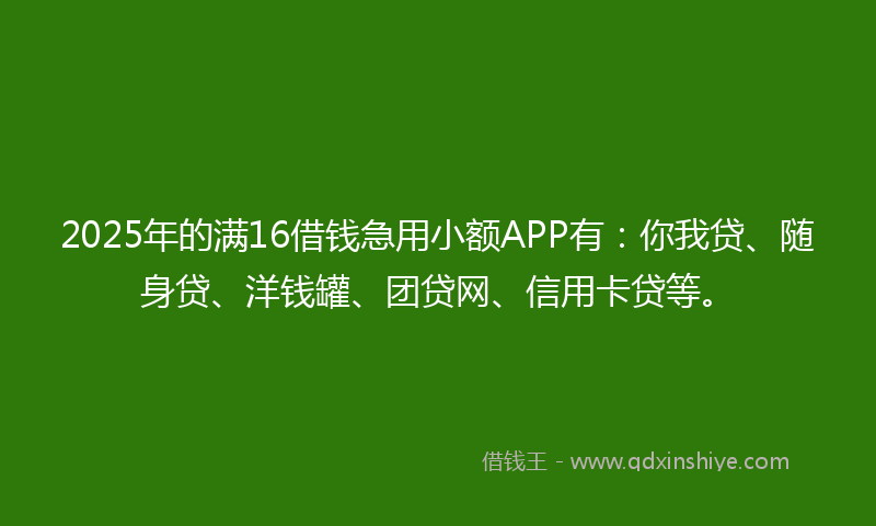 2025年的满16借钱急用小额APP有：你我贷、随身贷、洋钱罐、团贷网、信用卡贷等。
