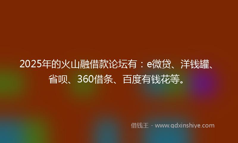 2025年的火山融借款论坛有：e微贷、洋钱罐、省呗、360借条、百度有钱花等。