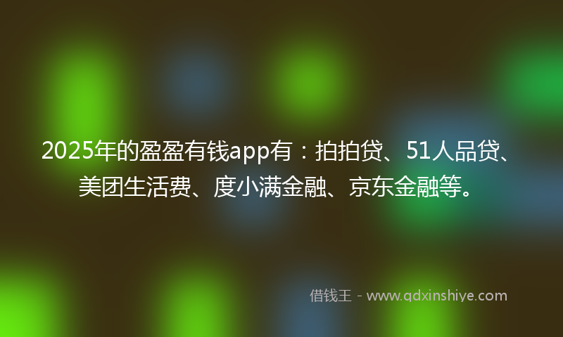 2025年的盈盈有钱app有：拍拍贷、51人品贷、美团生活费、度小满金融、京东金融等。