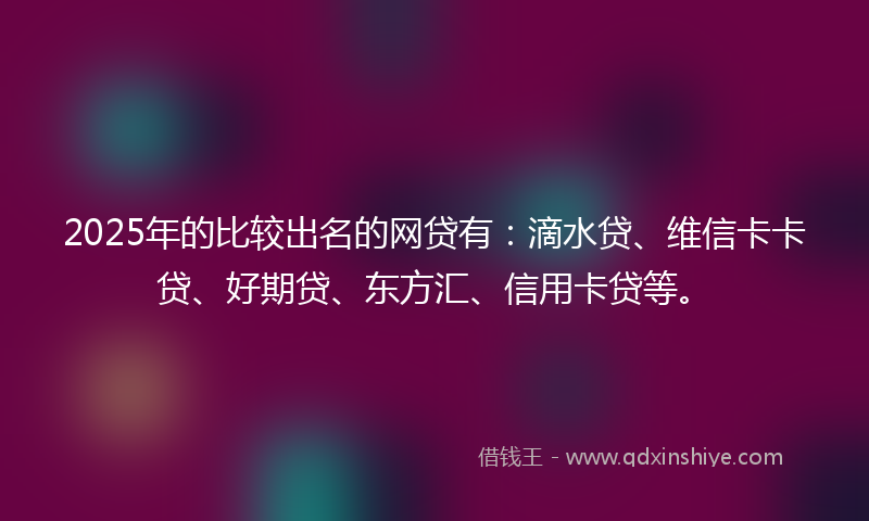 2025年的比较出名的网贷有：滴水贷、维信卡卡贷、好期贷、东方汇、信用卡贷等。
