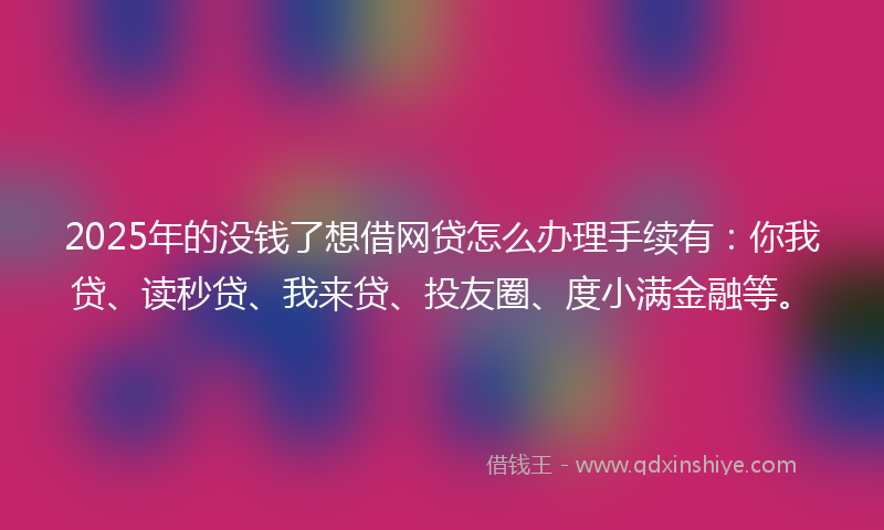 2025年的没钱了想借网贷怎么办理手续有：你我贷、读秒贷、我来贷、投友圈、度小满金融等。