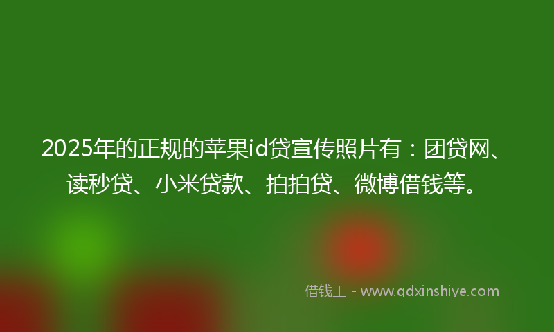 2025年的正规的苹果id贷宣传照片有：团贷网、读秒贷、小米贷款、拍拍贷、微博借钱等。