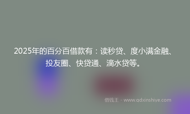 2025年的百分百借款有：读秒贷、度小满金融、投友圈、快贷通、滴水贷等。