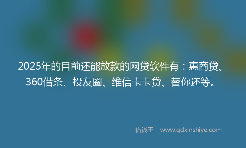 2025年的目前还能放款的网贷软件有：惠商贷、360借条、投友圈、维信卡卡贷、替你还等。