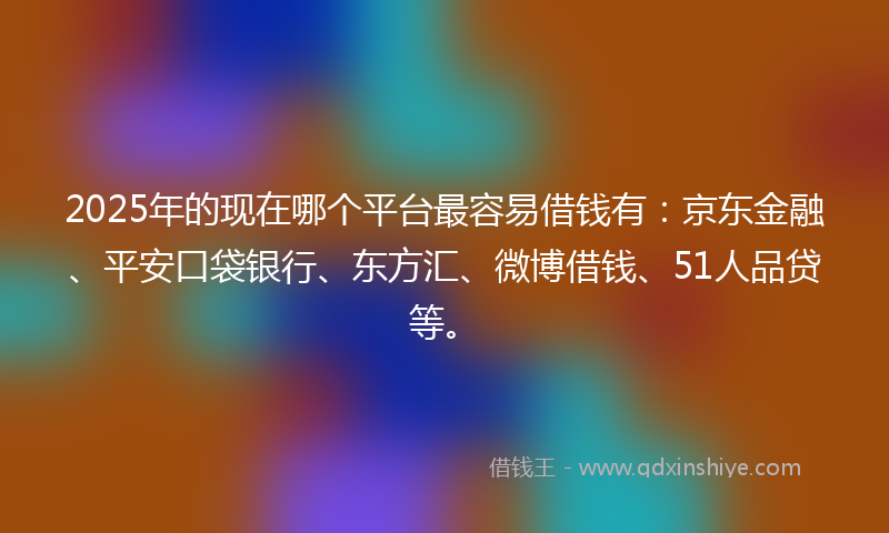 2025年的现在哪个平台最容易借钱有：京东金融、平安口袋银行、东方汇、微博借钱、51人品贷等。