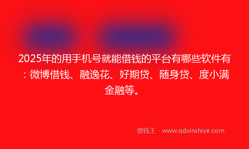 2025年的用手机号就能借钱的平台有哪些软件有：微博借钱、融逸花、好期贷、随身贷、度小满金融等。