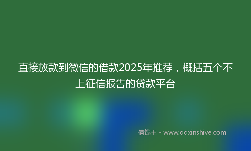 直接放款到微信的借款2025年推荐，概括五个不上征信报告的贷款平台