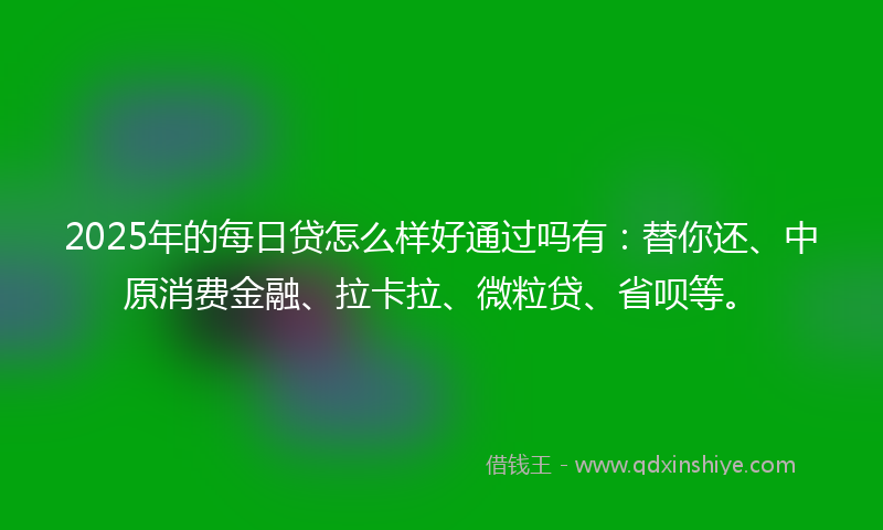 2025年的每日贷怎么样好通过吗有：替你还、中原消费金融、拉卡拉、微粒贷、省呗等。