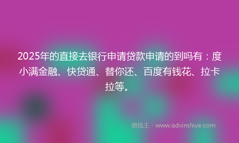 2025年的直接去银行申请贷款申请的到吗有：度小满金融、快贷通、替你还、百度有钱花、拉卡拉等。