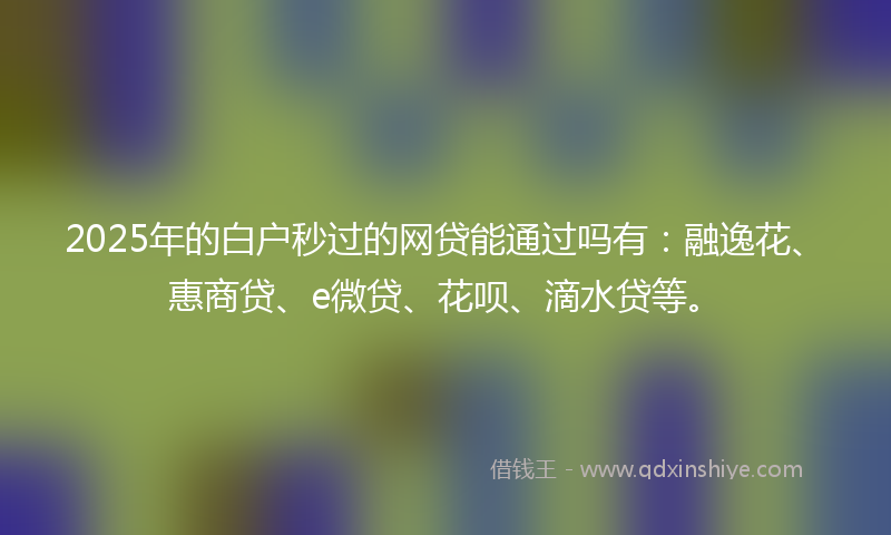 2025年的白户秒过的网贷能通过吗有：融逸花、惠商贷、e微贷、花呗、滴水贷等。