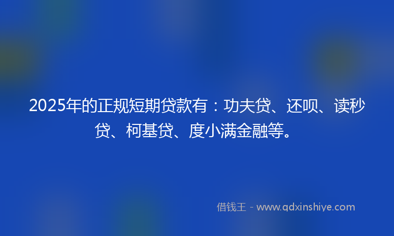 2025年的正规短期贷款有:功夫贷、还呗、读秒贷、柯基贷、度小满金融等。