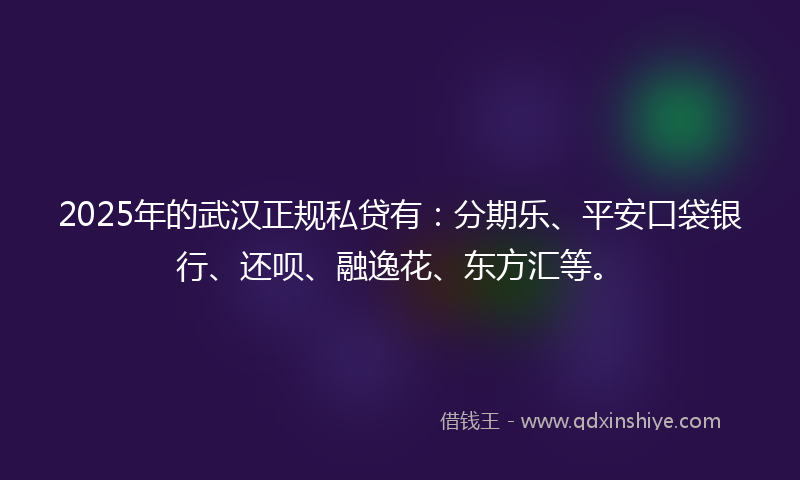 2025年的武汉正规私贷有：分期乐、平安口袋银行、还呗、融逸花、东方汇等。
