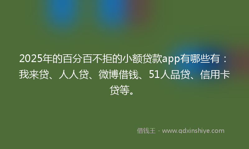 2025年的百分百不拒的小额贷款app有哪些有：我来贷、人人贷、微博借钱、51人品贷、信用卡贷等。