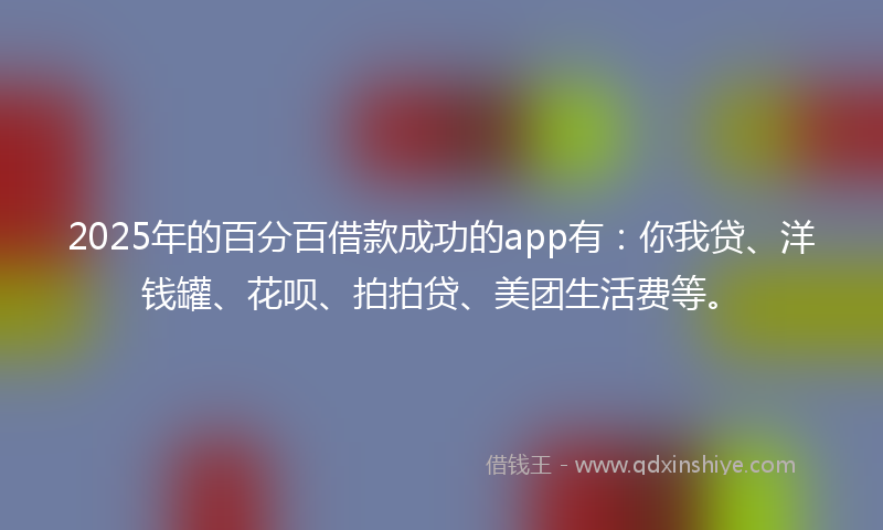 2025年的百分百借款成功的app有：你我贷、洋钱罐、花呗、拍拍贷、美团生活费等。