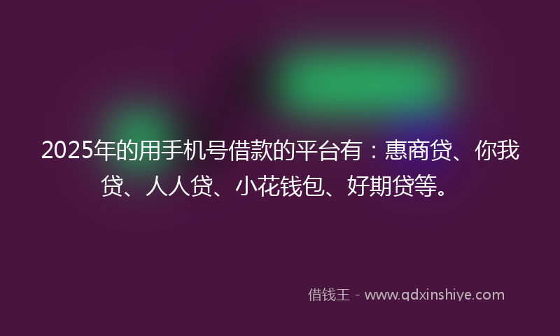 2025年的用手机号借款的平台有：惠商贷、你我贷、人人贷、小花钱包、好期贷等。