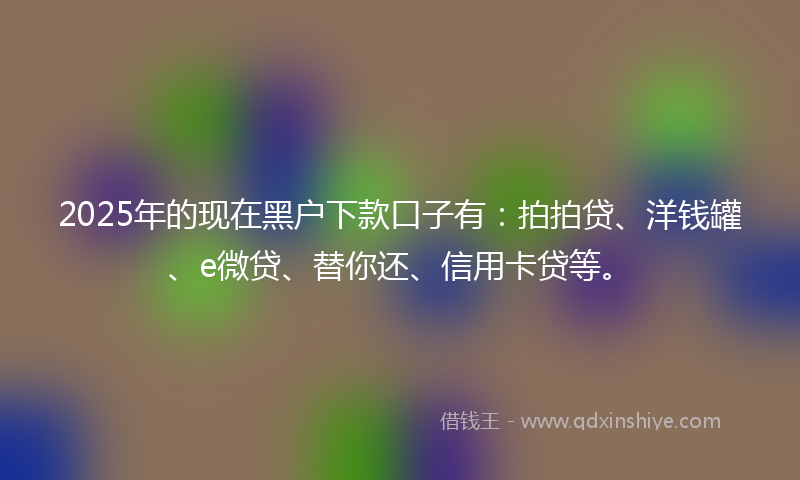 2025年的现在黑户下款口子有：拍拍贷、洋钱罐、e微贷、替你还、信用卡贷等。
