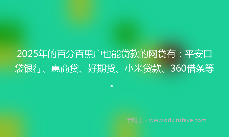 2025年的百分百黑户也能贷款的网贷有：平安口袋银行、惠商贷、好期贷、小米贷款、360借条等。