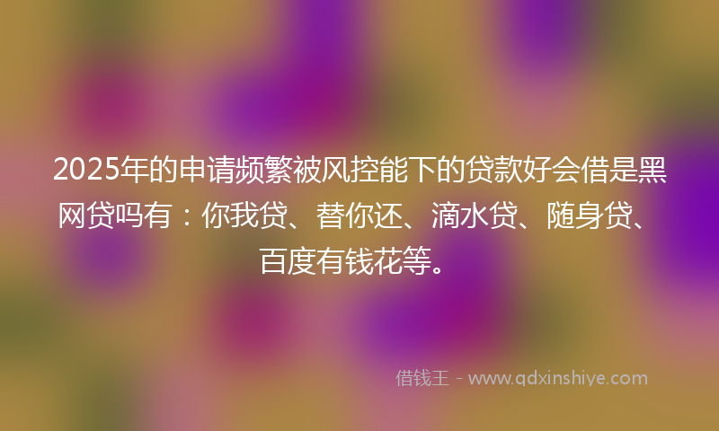 2025年的申请频繁被风控能下的贷款好会借是黑网贷吗有：你我贷、替你还、滴水贷、随身贷、百度有钱花等。