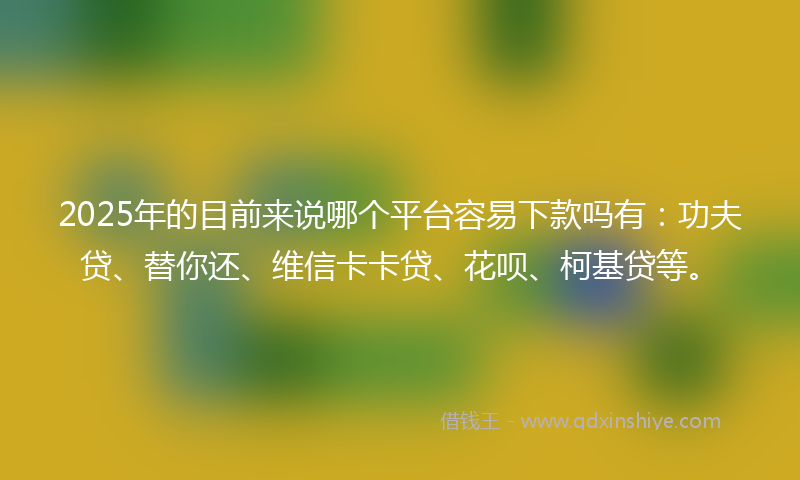 2025年的目前来说哪个平台容易下款吗有：功夫贷、替你还、维信卡卡贷、花呗、柯基贷等。