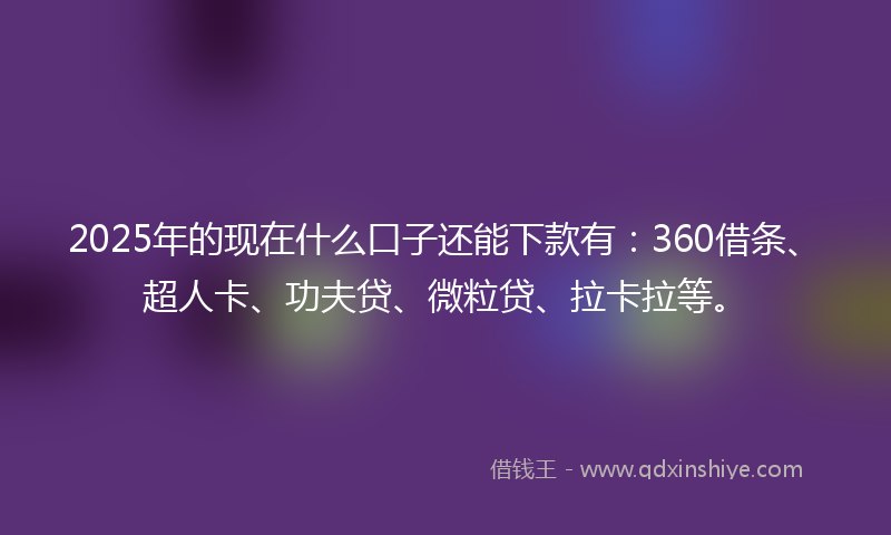 2025年的现在什么口子还能下款有：360借条、超人卡、功夫贷、微粒贷、拉卡拉等。