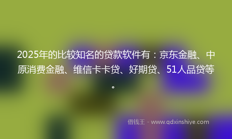 2025年的比较知名的贷款软件有：京东金融、中原消费金融、维信卡卡贷、好期贷、51人品贷等。