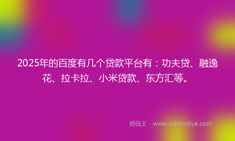 2025年的百度有几个贷款平台有：功夫贷、融逸花、拉卡拉、小米贷款、东方汇等。