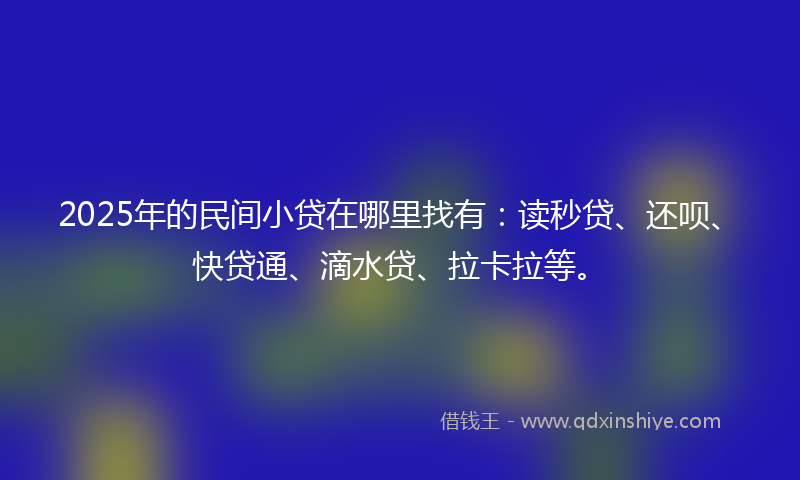 2025年的民间小贷在哪里找有：读秒贷、还呗、快贷通、滴水贷、拉卡拉等。