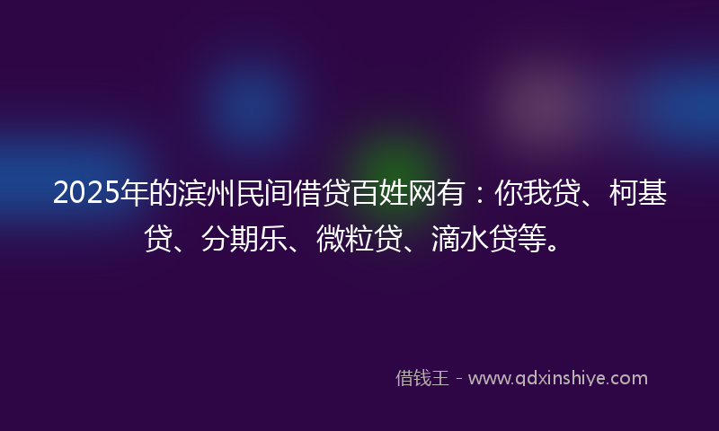2025年的滨州民间借贷百姓网有：你我贷、柯基贷、分期乐、微粒贷、滴水贷等。
