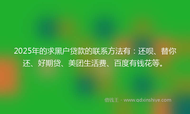 2025年的求黑户贷款的联系方法有：还呗、替你还、好期贷、美团生活费、百度有钱花等。