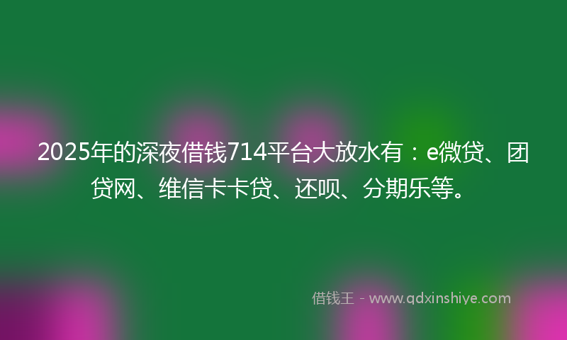 2025年的深夜借钱714平台大放水有：e微贷、团贷网、维信卡卡贷、还呗、分期乐等。