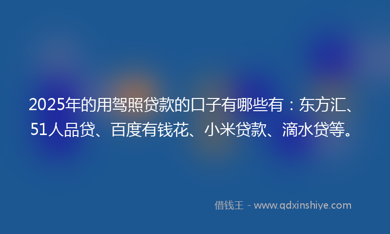 2025年的用驾照贷款的口子有哪些有：东方汇、51人品贷、百度有钱花、小米贷款、滴水贷等。