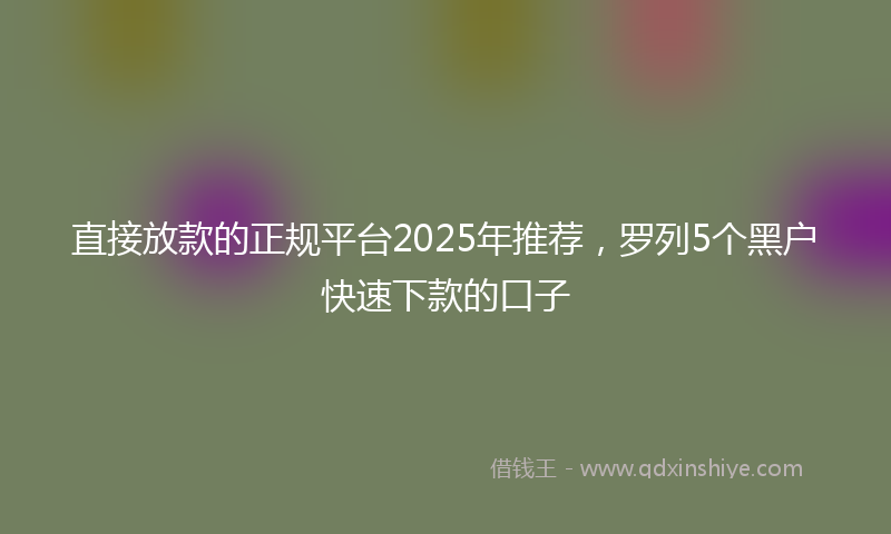 直接放款的正规平台2025年推荐，罗列5个黑户快速下款的口子