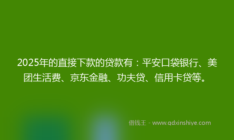 2025年的直接下款的贷款有：平安口袋银行、美团生活费、京东金融、功夫贷、信用卡贷等。
