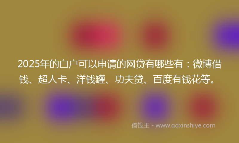 2025年的白户可以申请的网贷有哪些有：微博借钱、超人卡、洋钱罐、功夫贷、百度有钱花等。