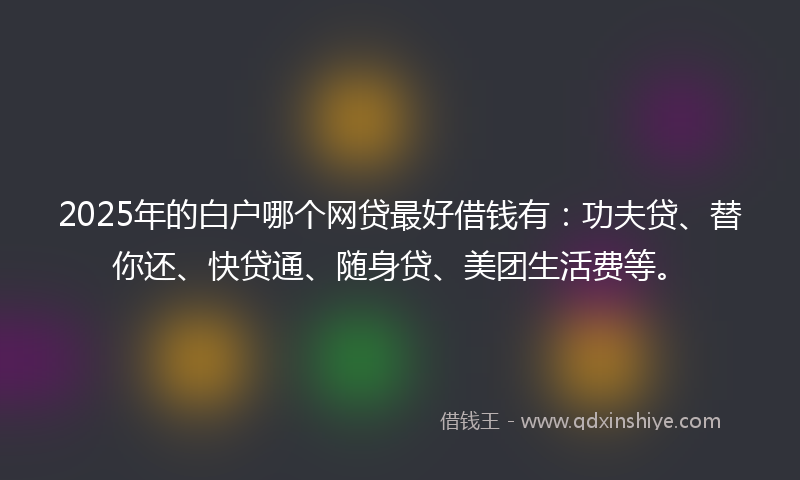2025年的白户哪个网贷最好借钱有:功夫贷、替你还、快贷通、随身贷、美团生活费等。